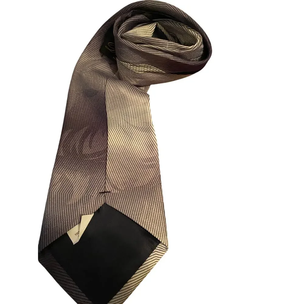 Di Capri Hand Made Tie Gray Black Geometric‎ Striped Necktie